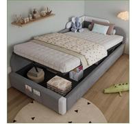 Beds, Frames &amp Bases - Lit d'enfant à rangement hydraulique avec rail doux - Gris - 90x200 cm