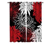 BEDSERG Lot de 2 Rideaux Occultants à Oeillets en Effet Fleur Abstraite Rouge Noir et Blanc Draperies Isolant Thermique avec à Rideau pour Chambre et Salon 85x200cmx2 pièces