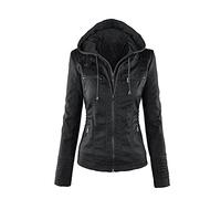 BEDSETS Blouson Faux Cuir - Manches longues - Femme Fille Blousons En Simili Cuir Fermeture Éclair Motard Hooded Tops Manteau à Capuche Court Moto Veste Jacket (Black,M)