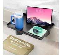 BedShelfie Étagère de Chevet pour Lit Mezzanine et Lits Superposés, Essentiels pour Dortoir Universitaire, Table de Nuit Flottante Avec Clip Pour Organiser vos Affaires - Porte-Gobelet de 6,3 cm, Noir