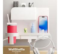 BedShelfie Étagère Murale, Rangement Salle de Bain, Porte-Savon Douche, Porte-Clé Mural, Organiseur Maquillage, Range Telecommande, Étagère Cuisine, Flottante pour Téléphone, Clés, Articles (Blanc)