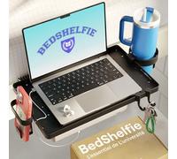 BedShelfie Étagère pour Lit & Lit du Haut, Essentiels Chambre Universitaire, Accessoires Mezzanine, Table de Nuit Clip-on, Étagère Flottante (Modèles Room Essential, Noir, Plastique)