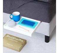 BedShelfie Table de Chevet Suspendue au Lit, Tablette Idéale pour Lits Superposés d'enfants et Chambre Étudiante, Étagère pour Lit Mezzanine, Table de Nuit Clip-on ou à Faire Glisser, Blanc