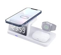 Bedside Charging Station, 4 in 1 Wireless Fast Charger, ABS with Smart Electronics Management, Multifunctional Alarm Clock, Device Charging Hub, Multiple Device with Clock and USB Ports for Phones