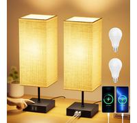 Bedside Lamp Set of 2, Table Lamps with 2 USB Fast Charging Ports, 3 Color Temperatures and Gradual Dimming, 2 x E27 6W Bulbs for Bedroom, Living Room, Office