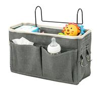 Bedside Organizer - Adjustable Hanging Storage Pocket for Nursery Bedroom | Oxford Cloth with Multiple Compartments, Space-Saving Bedside Caddy for Baby Bottle Toy, 10.5x29.5x18.5cm Dark Light Gray