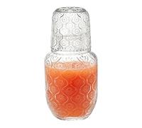 Bedside Water Carafe, Drinking Mouthwash Dispenser, 10 Inches Glass Carafe with Cup Lid, Clear Glass Container with, Bedroom Table Bathroom Kitchen Dining Utility, Home Party Accessory
