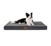 Bedsure Coussin Chien Dehoussable Orthopédique, Lit pour Chien en Mousse avec Revêtement de Peluche, Matelas pour Chien Lavable, Gris, 112x81x7.6cm