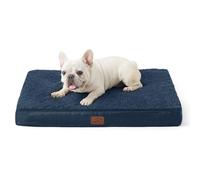 Bedsure Coussin Chien Déhoussable Orthopédique - Tapis Moyenne Taille 76x51x7.6cm, Lit en Mousse Avec Revêtement de Peluche, Matelas Lavable, Bleu Marine