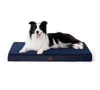 Bedsure Coussin Chien Dehoussable Orthopédique - Tapis pour Chien Grande Taille 91x69x7.6cm, Lit pour Chien en Mousse avec Revêtement de Peluche, Matelas pour Chien Lavable, Bleu Marine
