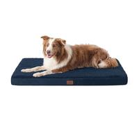 Bedsure Coussin Orthopédique Déhoussable - Tapis pour Chien Grande Taille 112x81x7.6cm, Lit en Mousse avec Revêtement de Peluche, Matelas Lavable, Bleu Marine