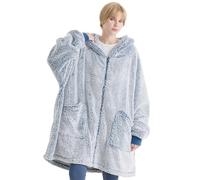 Bedsure Couverture à capuche surdimensionnée à fermeture éclair - Couverture portable en polaire Sherpa avec fermeture éclair pour homme et femme - Couverture douce et chaude avec poche - Cadeau pour