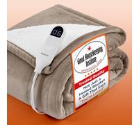 Bedsure Couverture chauffante 160 x 130 cm, flanelle douce et Sherpa, chauffage rapide, 6 réglages de chaleur, minuterie 10 heures, arrêt automatique, taupe