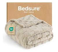 Bedsure Couverture Douillette en Polaire - Motif Damier - Douce et Chaude et Confortable - pour canapé, lit, Marron Clair - 130 x 170 cm