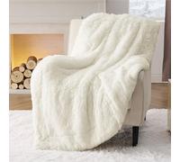 BEDSURE Couverture douillette et chaude en sherpa, épaisse en fourrure synthétique, moelleuse, pour canapé, crème, 130 x 150 cm