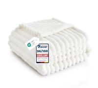 Bedsure Couverture Moelleuse en Polaire - Couverture Douce et Chaude en Cordon Grossier pour lit et canapé Laine Blanche, 150 x 200 cm