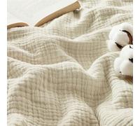 BEDSURE Couverture Mousseline 100% Coton - 4 Couches, Beige, 150x200