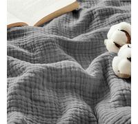 BEDSURE Couverture Mousseline 100% Coton - 4 Couches, Gris, 130x150