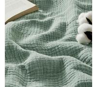 BEDSURE Couverture Mousseline 100% Coton - 4 Couches, Vert Sauge, 130x150