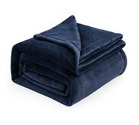Bedsure Couverture polaire en microfibre effet flanelle, ultra douce, chaude, infroissable et anti-tache, pour lit, canapé, salon, comme couvre-lit, 270 x 230 cm, bleu marine