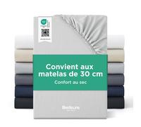 Bedsure Drap-housse 100% Jersey de Coton Cooling - Easy Care - Grand Bonnet 30cm - Hotel Luxury - 160x200+30cm - Gris Clair