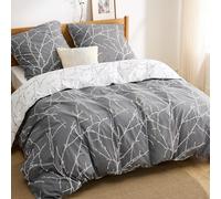 Bedsure Ensemble de draps avec motif vintage et housse de couette en microfibre hypoallergénique super respirante avec fermeture à glissière et sangles d'angle 200 x 200 cm Gris Et Beige