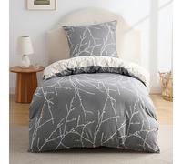 Bedsure Housse de Couette 140 x 200 cm - Brindille Grise, 2 Taie 65 x 65 cm