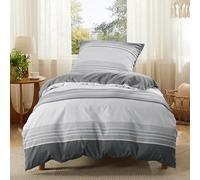 Bedsure Housse de Couette 140 x 200 cm - Rayures Grises, 2 Taie 65 x 65 cm