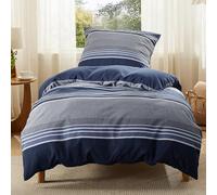 Bedsure Housse de Couette 140x200 cm - Parure Réversible en Polyester Oeko-TEX - Set de Literie 2 Pièces Housse de Couette 140x200 + Taies d'oreiller 65x65 cm avec Fermeture Éclair, Rayures Bleu