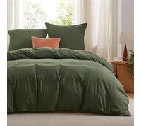 Bedsure Housse de Couette 200x200 cm - Parure de lit 200 x 200 certifié Oeko-TEX - Bedding Sets de Housses de couettes 200x200 + 2X Taies d'oreiller 65x65 avec Fermeture Éclair - Vert Olive