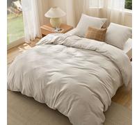 Bedsure Housse de Couette 200x200 cm - Parure en Microfibre de Polyester Oeko-TEX - Bedding Sets Housses de Couettes 200x200 + 2X Taies d'oreiller 65x65 cm avec Fermeture Éclair - Beige
