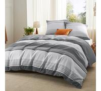 Bedsure Housse de Couette 200x200 cm - Parure Réversible en Polyester Oeko-TEX - Set de Literie 3 Pièces Housse de Couette 140x200 + 2 Taies d'oreiller 65x65 cm avec Fermeture Éclair, Rayures Grises