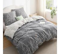 Bedsure Housse de Couette 200x200 cm - Parure Réversible en Polyester Oeko-TEX - Set de Literie 3 Pièces Housse de Couette 140x200 + 2 Taies d'oreiller 65x65 cm, Fermeture Éclair, Brindilles Grises
