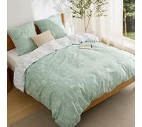 Bedsure Housse de Couette 240x220 cm - Parure Réversible Polyester Oeko-TEX - Set de Literie 3 Pièces Housse de Couette 240x220 + 2 Taies d'oreiller 65x65 cm, Fermeture Éclair, Fleurs Vert