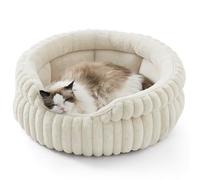 Bedsure Lit Lavable pour Chat - 58x58 cm, Petit lit Rond pour Chats d'intérieur, Panier pour Chiots avec Fond antidérapant et Coussin Amovible réversible, Blanc