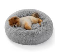 Bedsure Lit pour Chien Lavable - Ø 60 cm lit pour Chat Moelleux, Espace de Sommeil pour Chats et Petits Chiens, Coussin Rond en Peluche, lit Douillet, Gris Clair