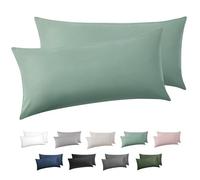 Bedsure Lot de 2 taies d'oreiller de 40 x 60 cm - 100 % coton - 40 x 60 cm - Avec fermeture éclair - Douces, respirantes et durables - Certifiées Oeko-TEX - Vert herbe