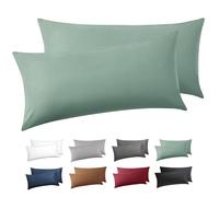 BEDSURE Lot de 2 taies d'oreiller de 40 x 80 cm - 100 % coton - 40 x 80 cm - Avec fermeture éclair - Douces, respirantes et durables - Certifiées Oeko-TEX - Vert herbe