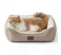 Bedsure Panier Chat Lavable Intérieur - 51x41 cm Lit Rectangulaire Lavable pour Petits Chiens et Animaux Domestiques avec Fond Anti-Dérapant pour Chatons et Chiots, Camel