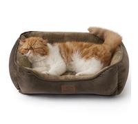 Bedsure Panier Chat Lavable Intérieur - 51x41 cm Lit Rectangulaire Lavable pour Petits Chiens et Animaux Domestiques avec Fond Anti-Dérapant pour Chatons et Chiots, Brun