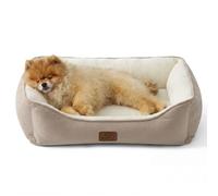 Bedsure Panier Chien Moyen Lavable, 63.5x53cm | Lit Rectangulaire pour Petit Chien avec Fond Anti-Dérapant, Panier Anti-Stress pour Chiot et Gros Chat, Camel