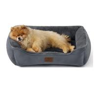 Bedsure Panier Chien Moyen Lavable - Lit Rectangulaire pour Petit Chien avec Fond Anti-Dérapant, Panier Anti-Stress pour Chiot et Gros Chat, 63.5 x 53 cm, Gris foncé