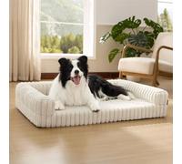 Bedsure Panier Chien Orthopédique Dehoussable Grand, 89x64cm, Crème | Lit pour Chien en Mousse à Mémoire de Forme Alvéolée, Imperméable, Fond Antidérapant, Déhoussable et Lavable