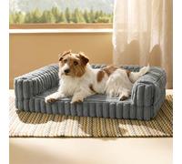 Bedsure Panier Chien Orthopédique Moyen - 76x51x16,5cm Canapé avec Rebords en Mousse à Mémoire de Forme Alvéolée, Imperméable, Antidérapant, Housse Velours Côtelé Déhoussable, Gris