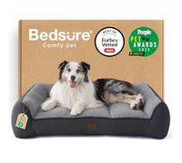 Bedsure Panier Lavable Grands Chiens - 106x76cm Sofa pour Chien Extra Épais et Soutenu avec Housse Imperméable, Panier Antidérapant en Peluche Sherpa Douce, Gris Foncé