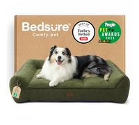 Bedsure Panier Lavable Grands Chiens - 106x76cm Sofa pour Chien Extra Épais et Soutenu avec Housse Imperméable, Panier Antidérapant en Peluche Sherpa Douce, Vert foncé