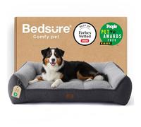 Bedsure Panier Lavable Grands Chiens - 114x81cm Sofa pour Chien Extra Épais et Soutenu avec Housse Imperméable, Panier Antidérapant en Peluche Sherpa Douce, Gris Foncé