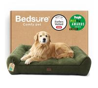 Bedsure Panier Lavable Grands Chiens - 122x89cm Sofa pour Chien Extra Épais et Soutenu avec Housse Imperméable, Panier Antidérapant en Peluche Sherpa Douce, Vert foncé