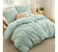 BEDSURE Parure de lit 135 x 200 cm 4 pièces en coton - Ensemble de literie vert Housse de couette en 2 pièces avec 2 taies d'oreiller 80 x 80 cm, Literie ÖKO-TEX réversible avec motif de plantes et de