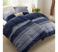 BEDSURE Parure de lit 135 x 200 cm 4 pièces - Ensemble de literie 135 x 200 cm 2 pièces avec 2 taies d'oreiller 80 x 80 cm, Housse de couette réversible OEKO-TEX Motif rayé bleu avec fermeture éclair